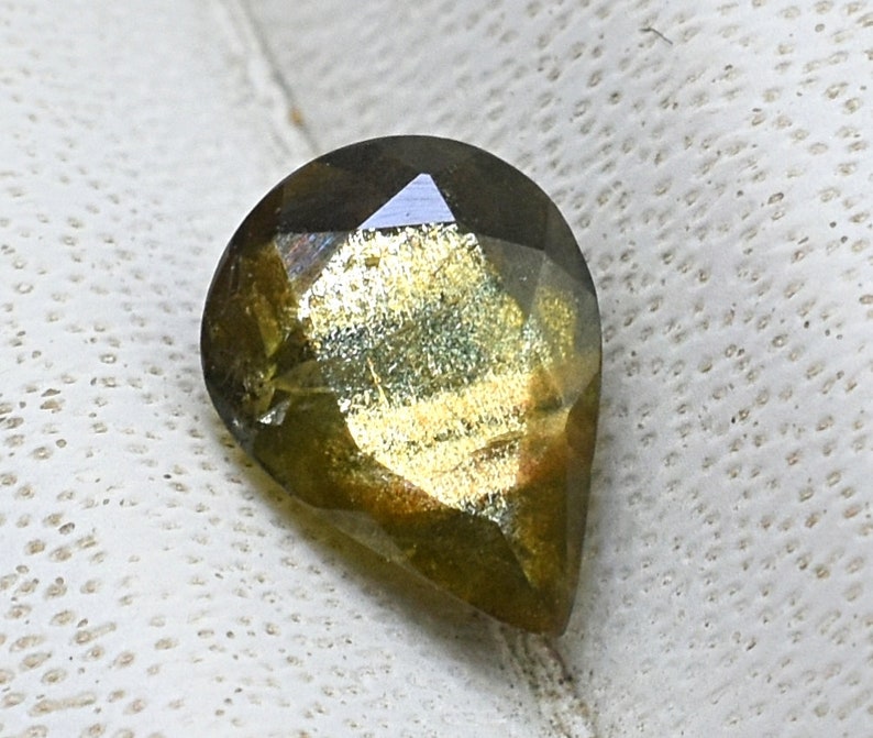 Gold Sheen Sapphire With Shimmering Golden Schiller Effect 4.7X6.5 MM Pear Shape Shiny Golden Sheen Sapphire For Jewelry Making GS-9 image 6