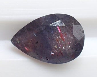 Piedra solar iolita color sangre, 8 x 12 mm, talla pera con múltiples destellos, brillante, 2,46 quilates, gema curativa suelta para la fabricación de joyas BI-505