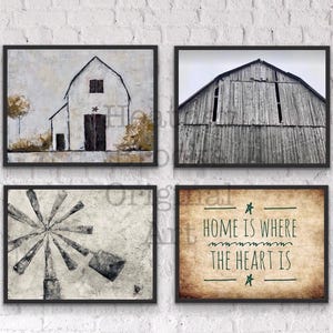 Set of 4 Farmhouse Wall Decor, fixer upper style art 5x7-11x14 Primitive Art