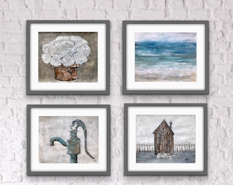 Rustic Bathroom Prints ,set of 4 Farmhouse bathroom Wall Decor, Paintings by Artist5x7,8x10,11x14,16x20 SAVE 40%