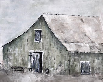 Impressão de celeiro primitivo por artista, decoração de parede de fazenda, decoração rústica
