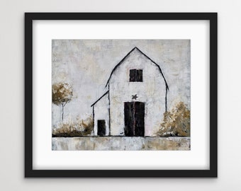 Primitive Barn Print by Artist, Farmhouse wall decor Art 5x7 - 16 x20. FixerUpper Style decor