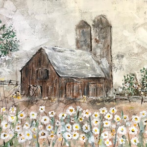 Décoration murale de ferme , impression de grange , marguerites .