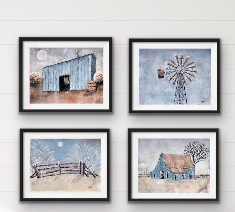Rustic Barn Prints Set 4 Farmhouse Wall Decor | Etsy