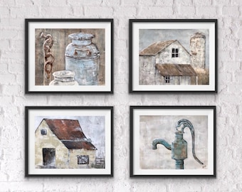 Primitive Farmhouse Wall Decor, industrial Art, Primitive Paintings by Artist SAVE 40%