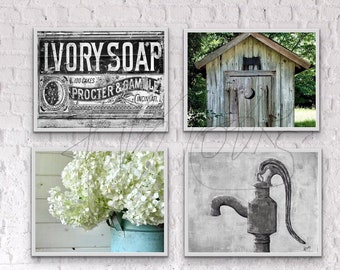 French Farmhouse Bathroom Prints , Outhouse, Farmhouse Wall Decor, Modern Farmhouse