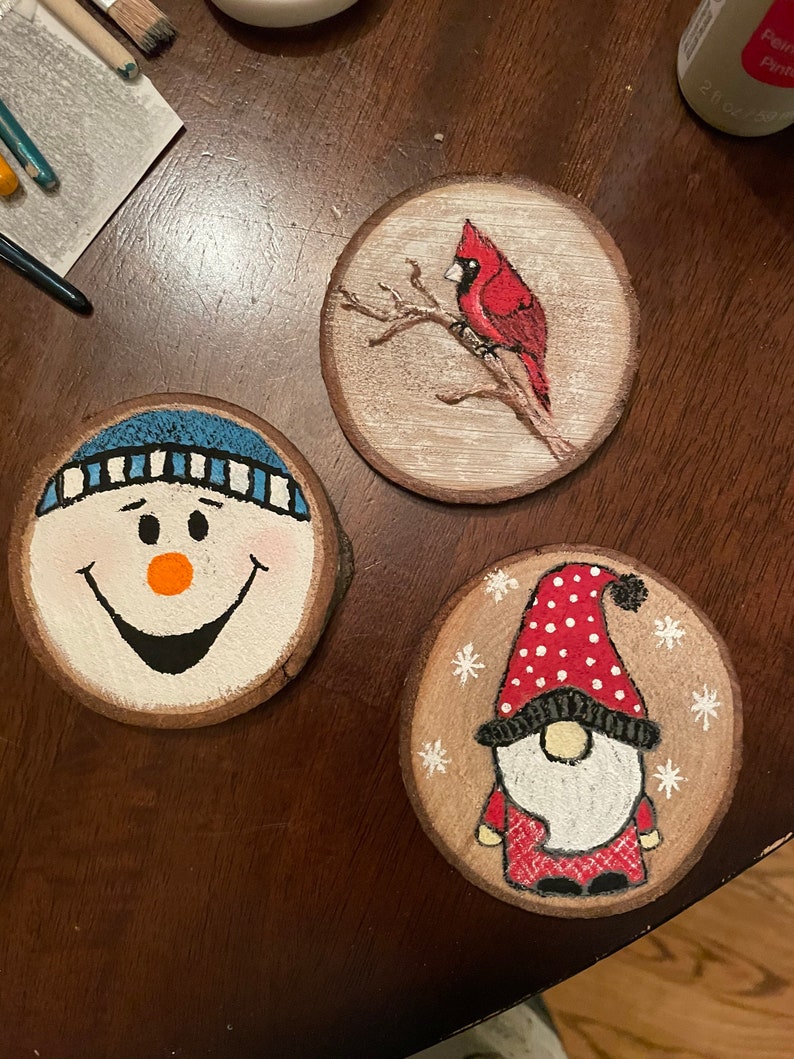 Hand-painted Snowman Wood Slice Christmas Ornament - Etsy