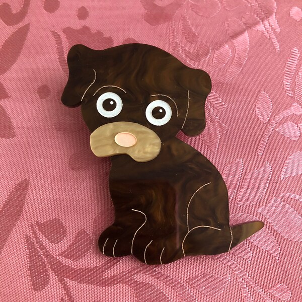 Brown Puppy Acrylic Brooch