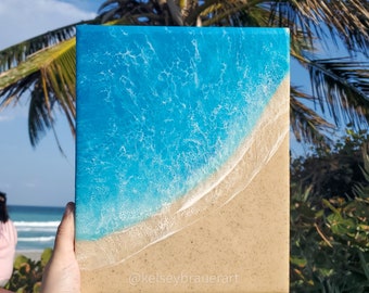 Pintura de playa, arena de Juno Beach FL, océano de resina, arte de pared, arte de playa de resina