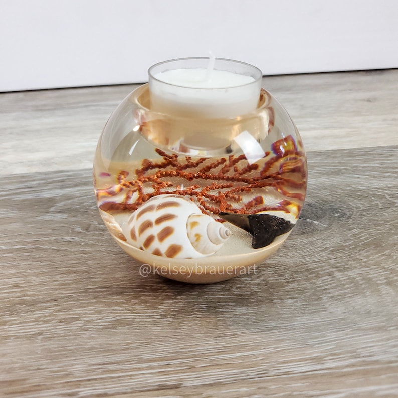 Sea Shell Candle Holder, Resin Tealight Candle Holder, Resin Beach Art, Tealight Candle 4