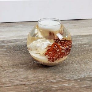 Sea Shell Candle Holder, Resin Tealight Candle Holder, Resin Beach Art, Tealight Candle 1