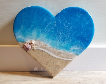 Heart Shaped Beach Painting, Cocoa Beach FL Sand, Resin Beach Heart, Resin Ocean Heart, Wall Art