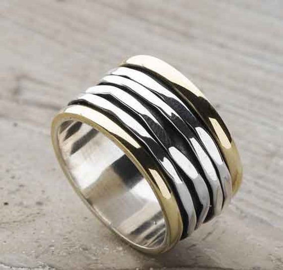 Solid 925 Sterling Silver Spinner Ring Copper Brass Spin Ring Meditation Ring Statement Ring Handmade Jewelry spinning ring for womens