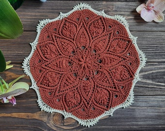 Terracotta and cream doily, Crocheted decorative placemat
