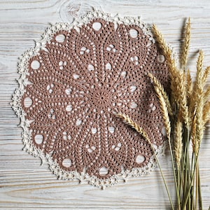 Handmade Crochet Doily: Beige & Off White Cotton Accent (14.3in), Made To Order