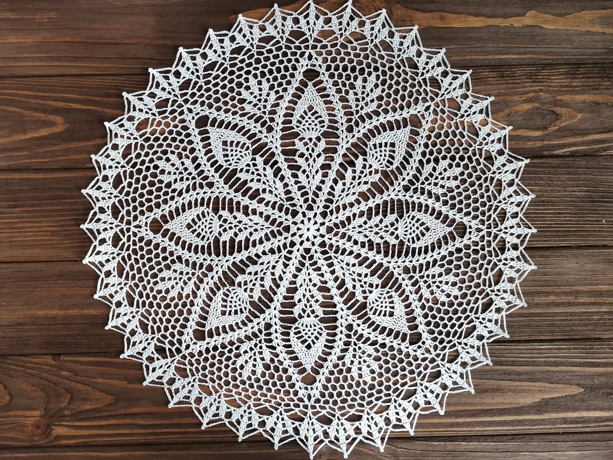 Large White Doily With Floral Motifs Hand Crocheted Lace - Etsy