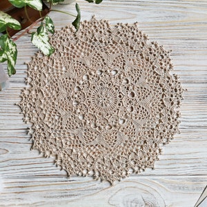 Crocheted doily centerpiece in neutral color (made to order), Handcrafted hooked cotton table mat
