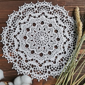 12.6&quot; Delicate white doily of medium size, Handcrafted lace centerpiece