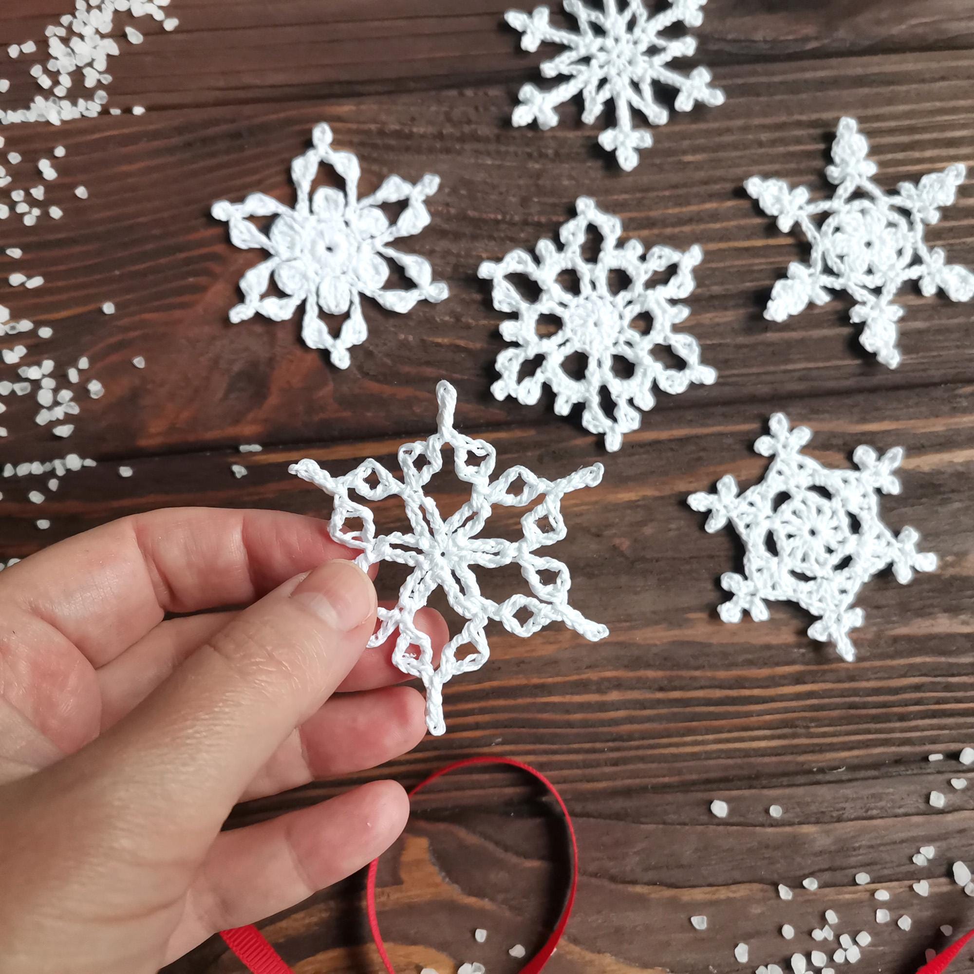 Mini Snowflake Clips Hand Crocheted Mini Snowflakes: Set of 6 Cotton Winter Ornaments, Made ...