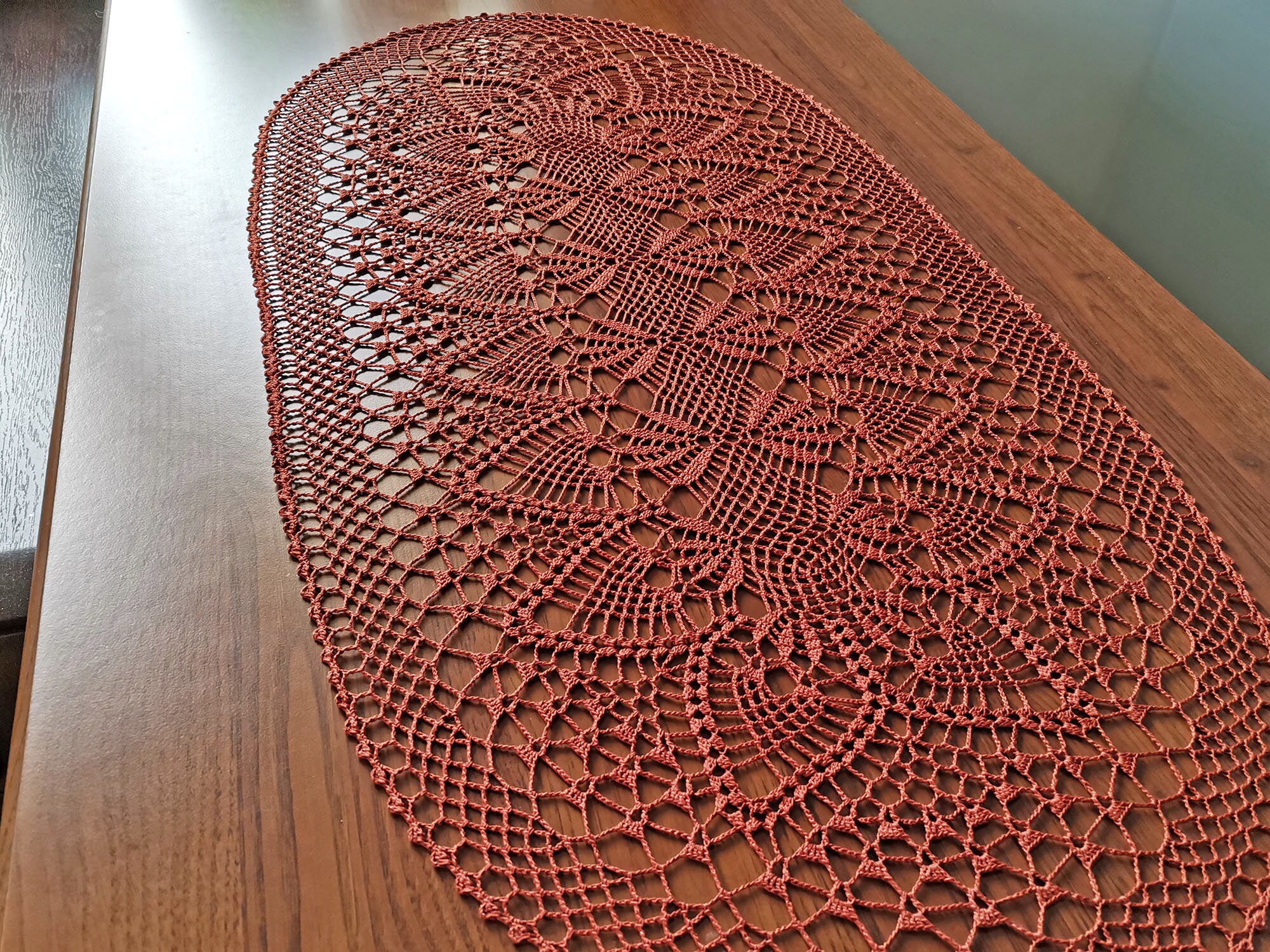 Large terracotta table runner Oval lace doily 18 wide Etsy