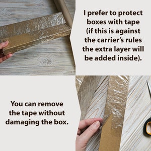 Boxes are secured with tape (if this is against the carrier’s rules, the extra packaging will be placed inside). You can remove the tape without damaging the box.