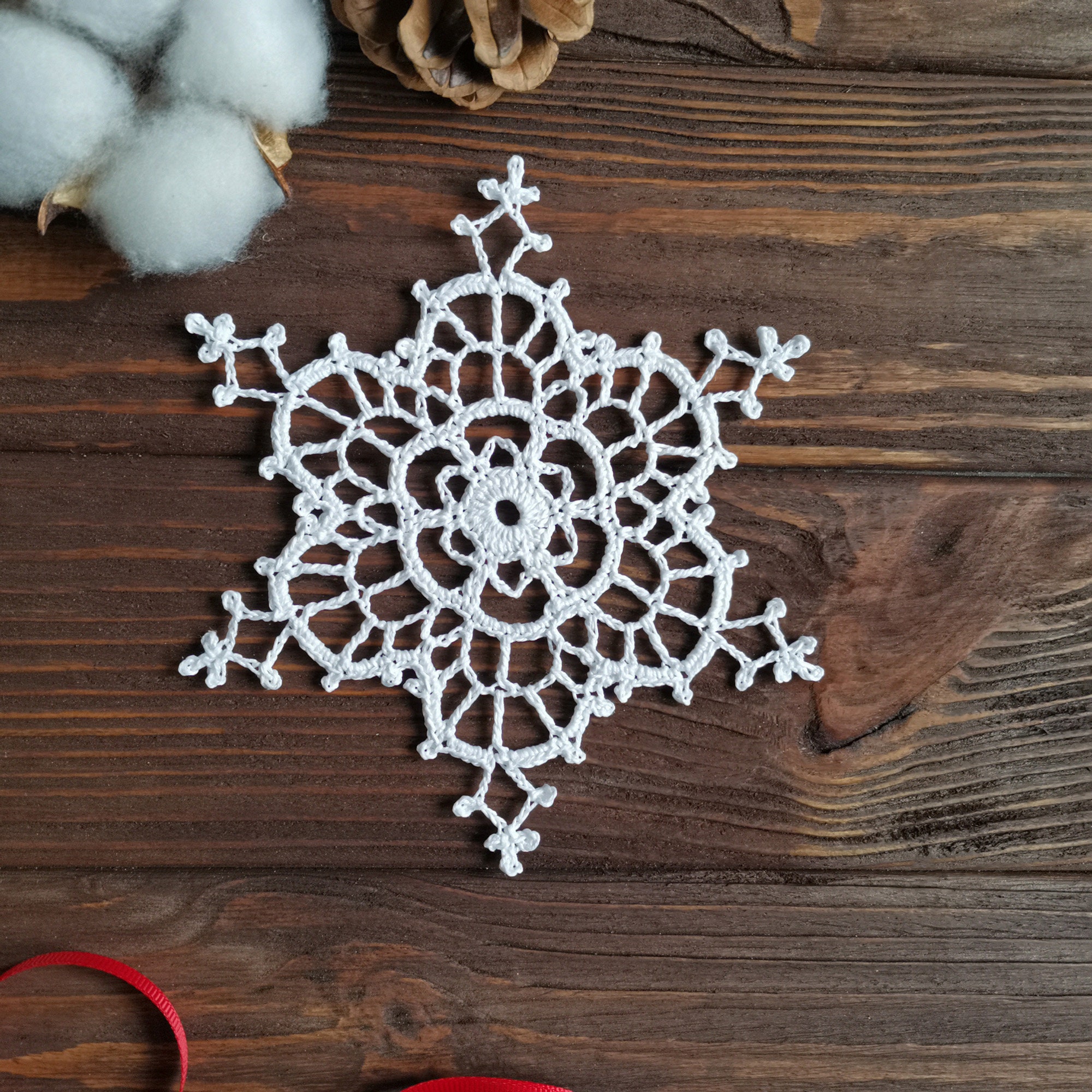 Large white hand crochet snowflake hanging for Xmas tree