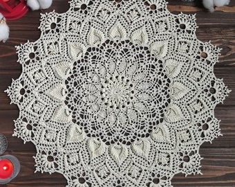 18.9" (48 cm) Large textured doily centerpiece, Circle runner for dresser decoration