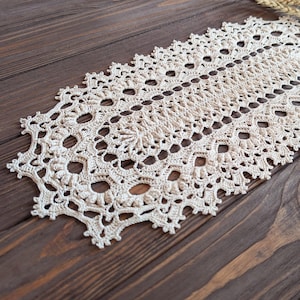 Long hand crocheted oval shelf runner (made to order)