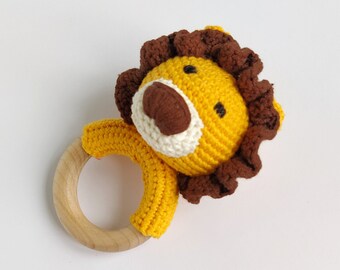 Lion rattle gift for Newborn baby shower gift,  Safari animals  Baby lion toy gender neutral baby gift