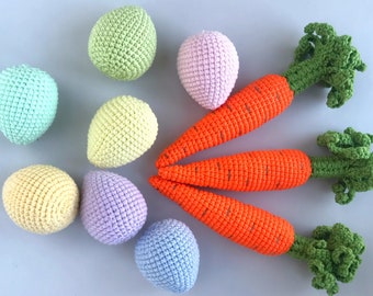 Easter basket filler,  Set of 7 Pastel Easter eggs and 3 Carrot, Mini Easter eggs