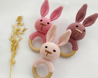 Bunny Rabbit rattle baby girl for first time mom gift, Girl bunny toy