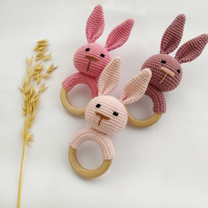 Bunny Rabbit rattle baby girl for first time mom gift, Girl bunny toy