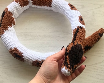 Pied Ball Python Snake plush, Stuffed Reptile Lovers gift, Cute Snake Decor for Photo Props