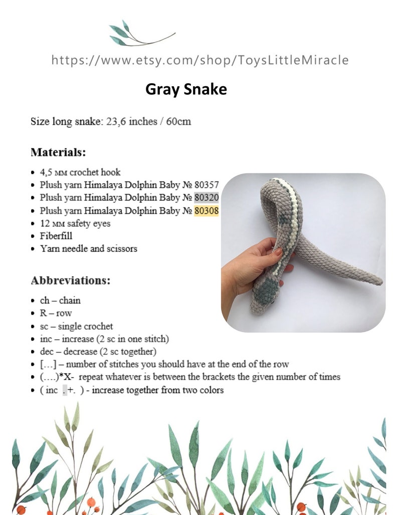 Crochet Pattern Gray Ball Python Snake plush image 2