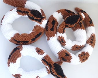 Pied Ball Python Snake plush , Stuffed Reptile Lovers gift, Cute Snake Decor for Photo Props