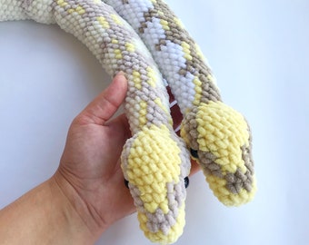 White Ball Python Snake plush , Stuffed Reptile Lovers gift, Cute Snake Decor for Photo Props