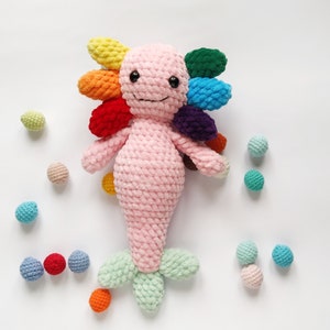 Rainbow Axolotl Plushie , Axolotl Pink,  Amigurumi Pride Axolotl Plush