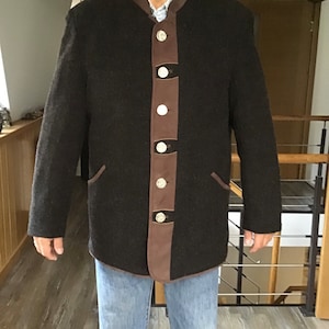 Vintage Men Size XL Traditional German Dirndl Blazer Wool Brown Octoberfest Jacket by Landhaus