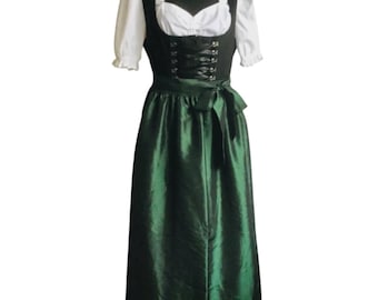 Vintage Size L Dirndl Set - Includes Black Dress,  Green Apron , Two White Blouses
