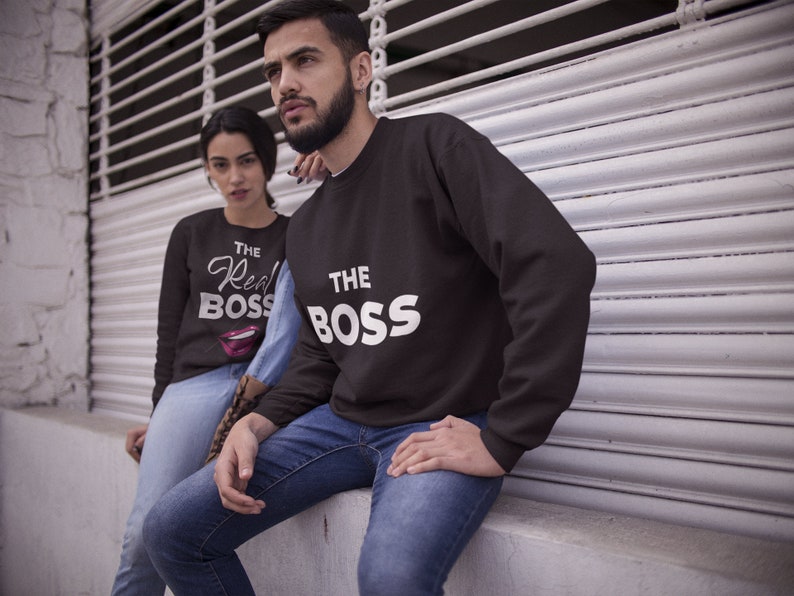 The Boss The Real Boss sweater Set Lips Kiss Couple matching sweater set P\u00e4rchen couple The Real Boss sweater Tees Boss Couple sweater 110