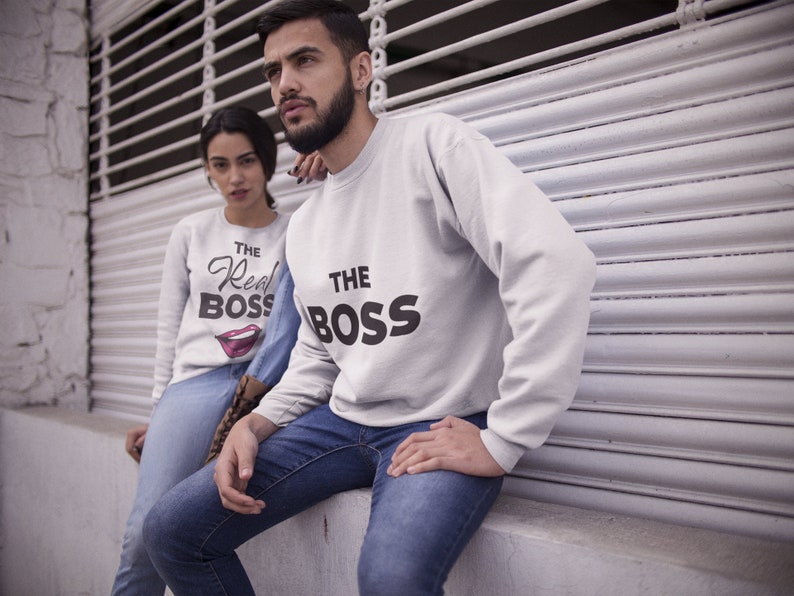 The Boss The Real Boss sweater Set Lips Kiss Couple matching sweater set P\u00e4rchen couple The Real Boss sweater Tees Boss Couple sweater 110