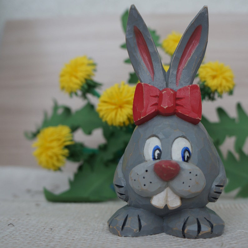 Carved Wooden Easter Bunny Wooden Figures Rabbit. Etsy