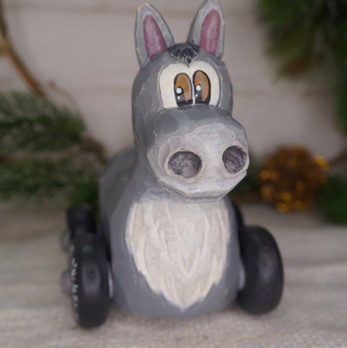 Carved Wooden Donkey Hand Carved Toy on wheels Etsy