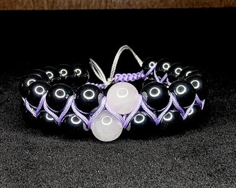 Pulseira de Quartzo Rosa e Hematita | Design de Duas Fileiras | Ajustável