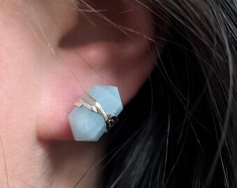 Brincos de água-marinha | Prata de lei com fio trançado, joias com inspiração bruxa