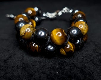 Pulseira de Olho de Tigre e Hematita | Joias de destaque com duas fileiras