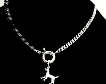 Hekate Hund Halskette - Hämatit | Schwarzer Onyx | Chunky Panzerkette | Abnehmbarer Hundeanhänger