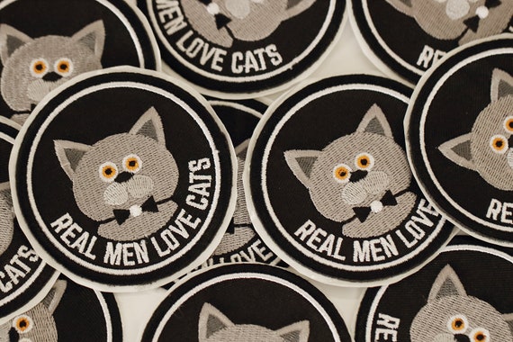 Patch thermocollant, patch cat, ecusson chat, real men love cats