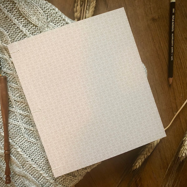 Hand Made Japanese Stab Binding Sketchbook in Beige Tile Pattern