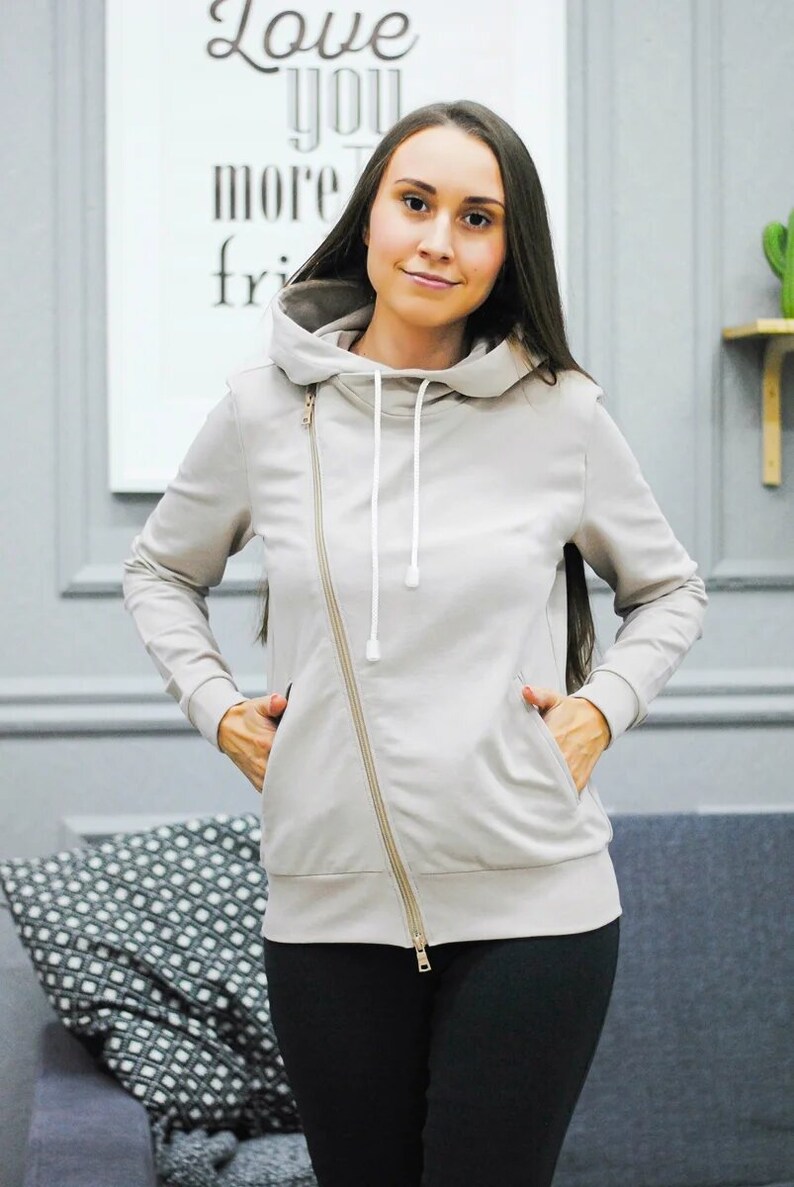 Women's Zip Up Hoodie Sewing Pattern PDF Sizes 3648 Etsy